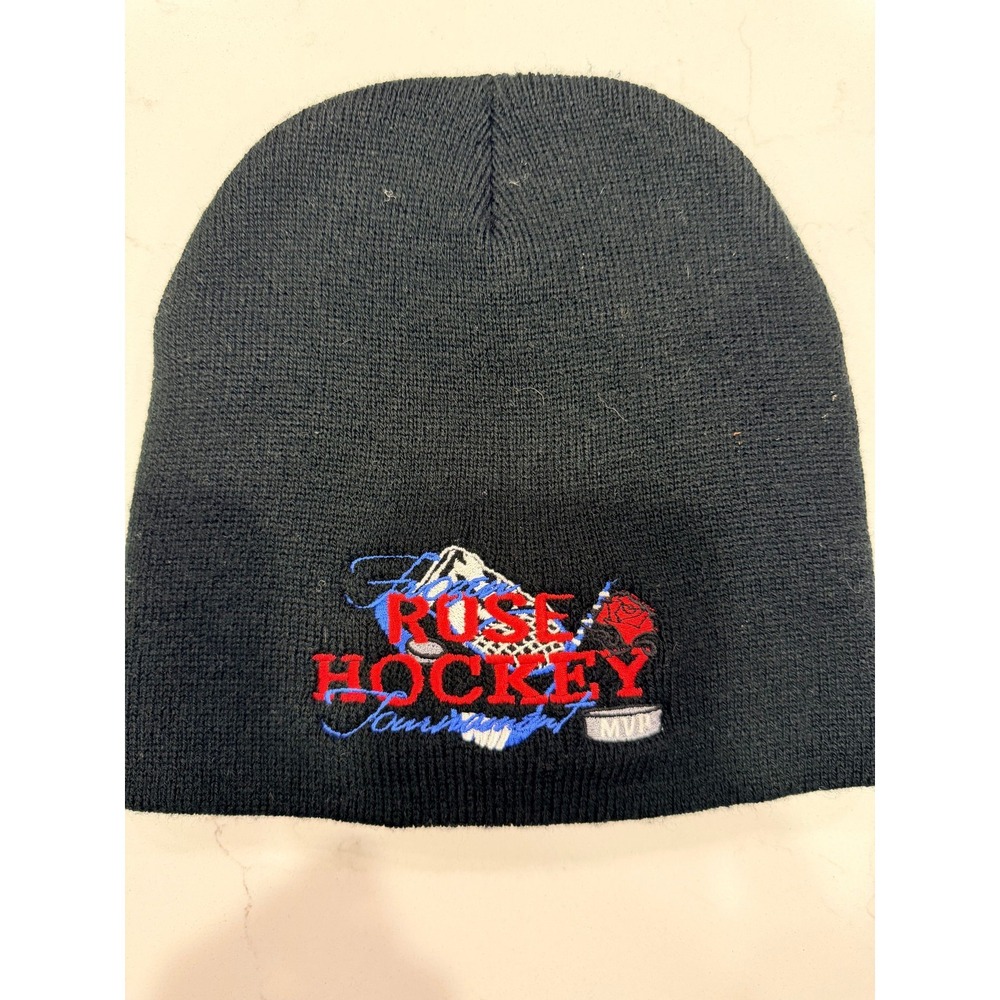 Rose Hockey Tournament MVP Beanie Hat Mens Black Knit Winter Cap Embroidered - Picture 1 of 5